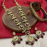 Rajsthani Traditional Gold Plated Kundan Necklace Set, Jaipuri Ethnic Kundan Necklace Earrings Set, Indian Traditional Kundan Jewelry Set, Bollywood Kundan Jewelry Set, Indian Wedding Kundan Beaded Necklace Earrings Set