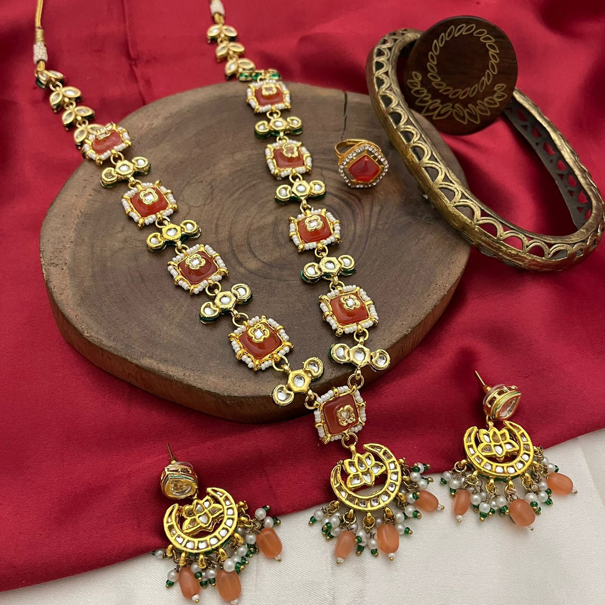 Rajsthani Traditional Gold Plated Kundan Necklace Set, Jaipuri Ethnic Kundan Necklace Earrings Set, Indian Traditional Kundan Jewelry Set, Bollywood Kundan Jewelry Set, Indian Wedding Kundan Beaded Necklace Earrings Set