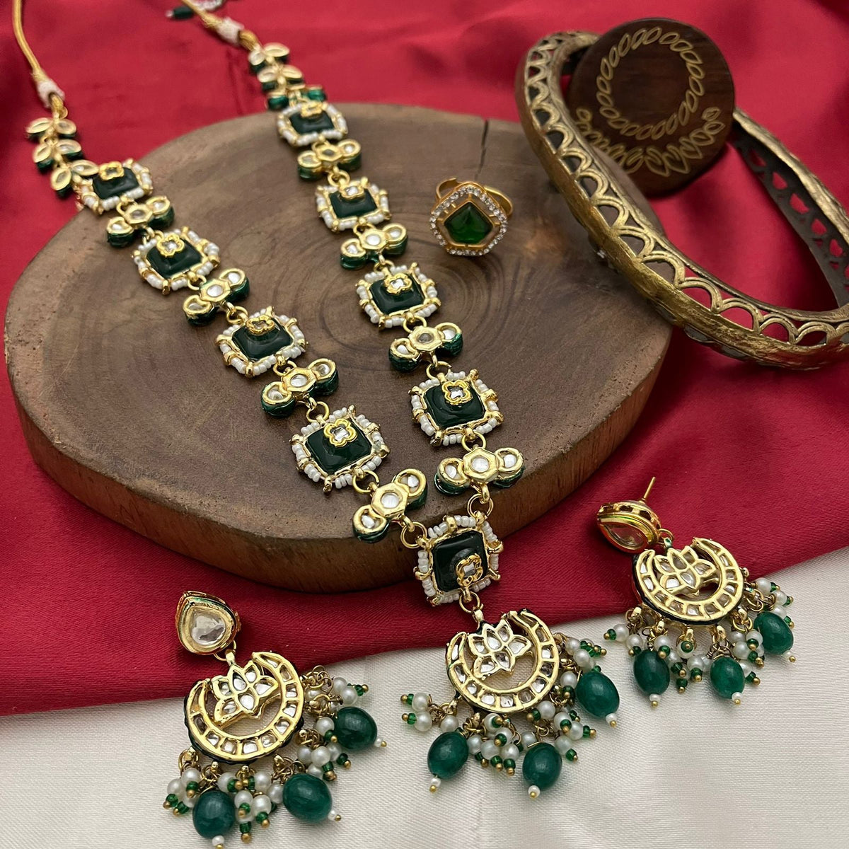 Rajsthani Traditional Gold Plated Kundan Necklace Set, Jaipuri Ethnic Kundan Necklace Earrings Set, Indian Traditional Kundan Jewelry Set, Bollywood Kundan Jewelry Set, Indian Wedding Kundan Beaded Necklace Earrings Set