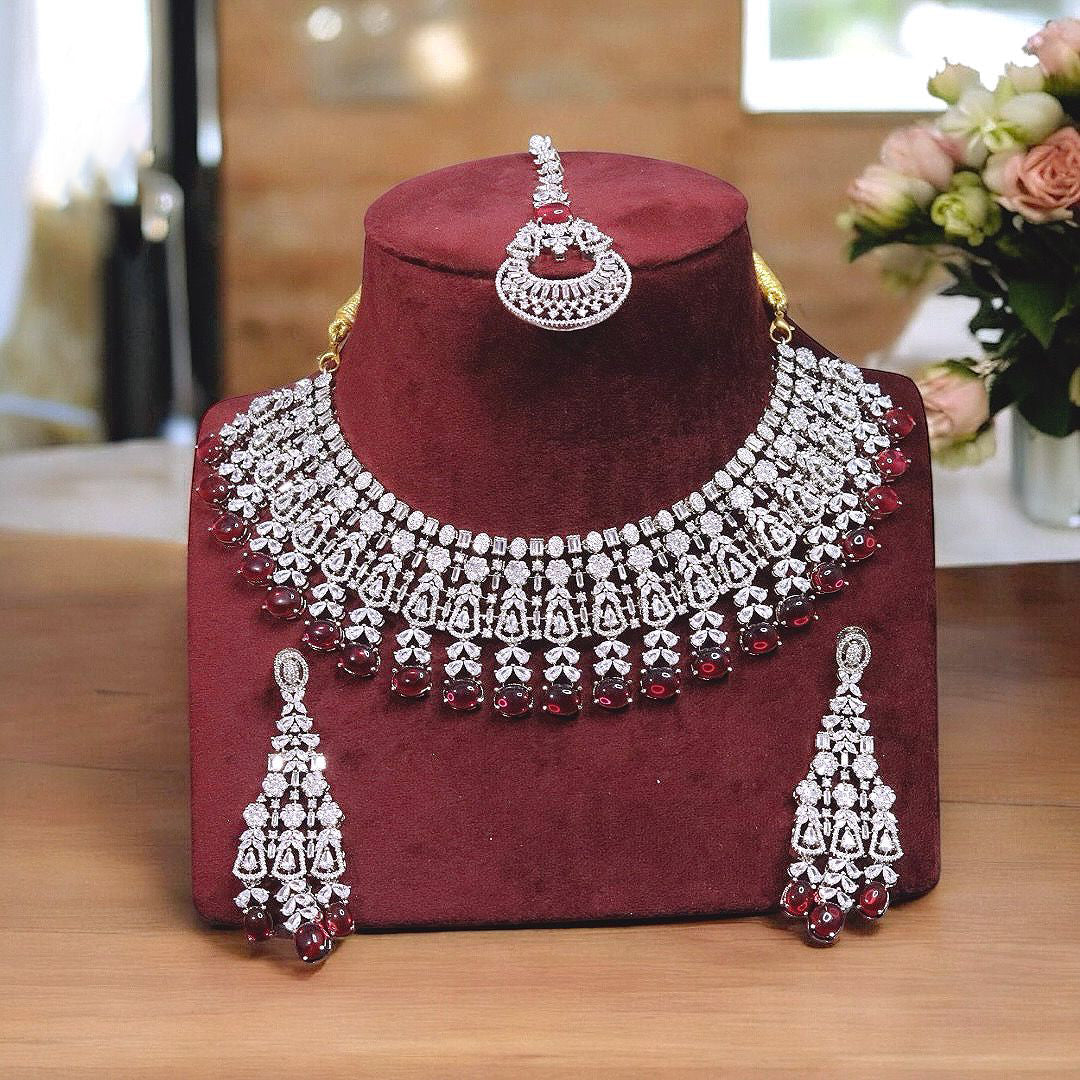 Punjabi Layered Bridal Choker Earrings Maangtika Set, Wedding Red Choker Earrings Mangtika Set, Indian Layer Jewelry Set, Pakistani Layered Red Jewelry Set, Bollywood Inspired Red Choker