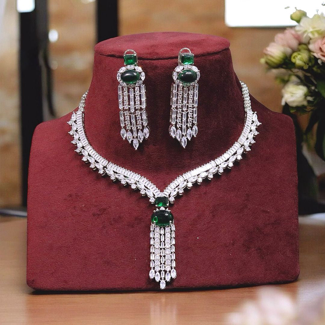 Silver Green Rajsthani Choker Earrings Set, Rajsthani Polki Silver Green Jewelry Set, Indian Polki Bridal Jewelry Set, Wedding Polki Choker Set
