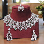 Layered Silver Emerald Indian Choker Earrings Maangtika Set, Layer Silver Jewelry Set, Bollywood Polki Choker Earrings Mangtika Set, Indian Wedding Layer Choker Set