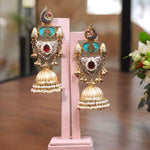 Indian Wedding Peacock Inspired Jhumki Earrings Set, Bollywood Peacock Design Jhumki Set, Celebrity Peacock Earrings Set, Bridal Peaock Jewelry Set
