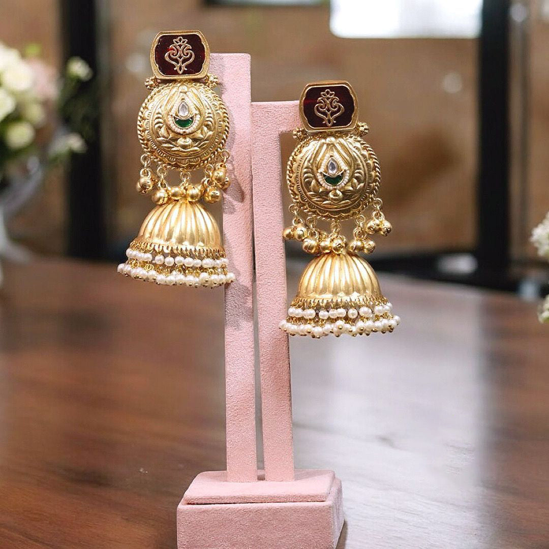 Pakistani Traditional Pearl Jhumki Earrings Set, Pakistani Bridal Kundan Jhumki Set, Indian Jhumki Set, Indian Kundan Jewelry Set