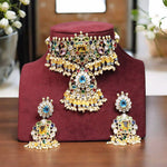 Nature Inspired Polki Choker Earrings Indian Jewelry Set, Bollywood Floral Polki Choker Set, Celebrity Polki Choker Earrings Set