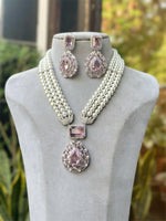 Bollywood Designed Teardrop Polki Necklace Earrings Set, Celebrity Teardrop Polki Jewelry Set, Wedding Polki Necklace Set, Bridal Teardrop Jewelry Set