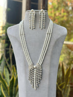 Rajsthani Triple Strand Necklace with Crystal Matching Earrings, Jaipuri Layer Crystal Necklace Set, Indian Traditional Jewelry Set, Royal Bridal Necklace Set, Bollywood Jewelry Set