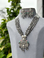 Classic Multi Strand Indian Polki Necklace Earrings Set, Indian Polki Jewelry, Traditional Multi Strand Polki Necklace Set