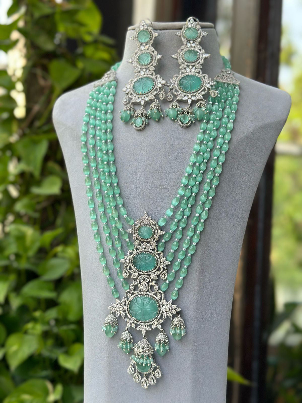 Multi Layer Jaipuri Polki Necklace Earrings Set, Layered Rajsthani Traditional Jewelry Set, Indian Ethnic Layer Necklace Set, Bollywood Multi Layer Polki Necklace Set, Celebrity Polki Jewelry Set