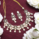 Silver Black Indian Polki Choker Earrings Set, Pakistani Silver Black Polki Jewelry Set, Indian Wedding Polki Necklace Set, Bridal Polki Jewelry Set