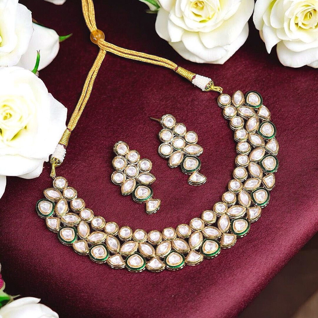 Tripple Layer Polki Pakistani Choker Earrings Set, Multi Layer Indian Choker Set, Bollywood Layered Polki Jewelry Set, Celebrity Wedding Layer Jewelry Set