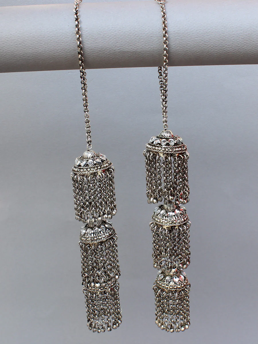 Rajsthani Silver Kaleere Traditional Jewelry Set, Jaipuri Silver Layer Haathphool Set, Indian Bridal Haathphool Jewelry Set, Wedding Jewelry Set