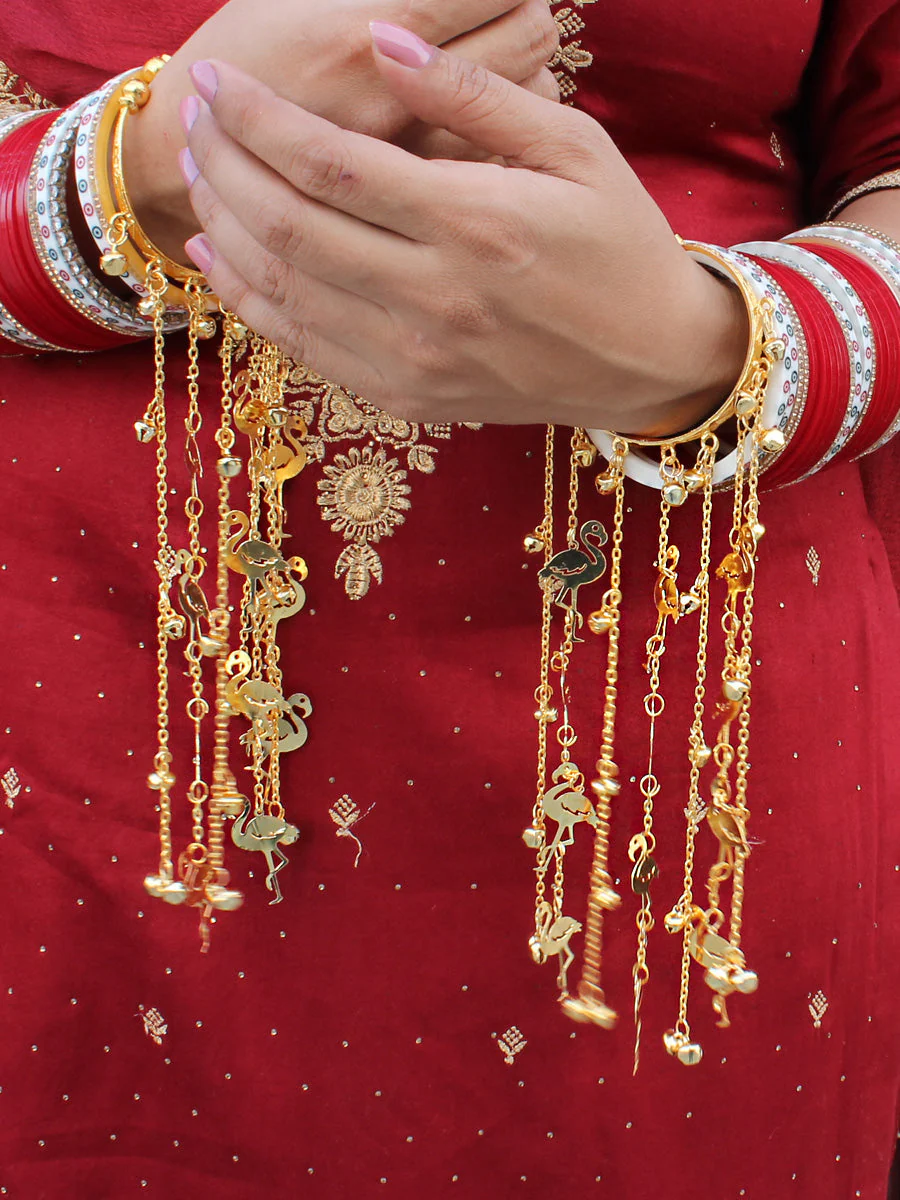 Duck Inspired Golden Kaleere Set, Indian Duck Design Haathphool Jewelry, Bridal Kaleere Set, Indian Golden Kaleere Set