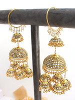 Multi Layer Mirror Worked Jhumki Design Kalire Jewelry, Mirror Multi Layered Haathphool Set, Indian Layer Golden Kaleere Set, Pakistani Golden Kaleere Set