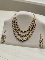 Rajsthani Golden Multi Layer Kundan Necklace Earrings Set, Jaipuri Golden Layered Pearl Necklace Set, Indian Gold Layered Kundan Jewelry Set, Indian Kundan Necklace Set