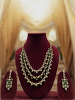 Rajsthani Golden Multi Layer Kundan Necklace Earrings Set, Jaipuri Golden Layered Pearl Necklace Set, Indian Gold Layered Kundan Jewelry Set, Indian Kundan Necklace Set