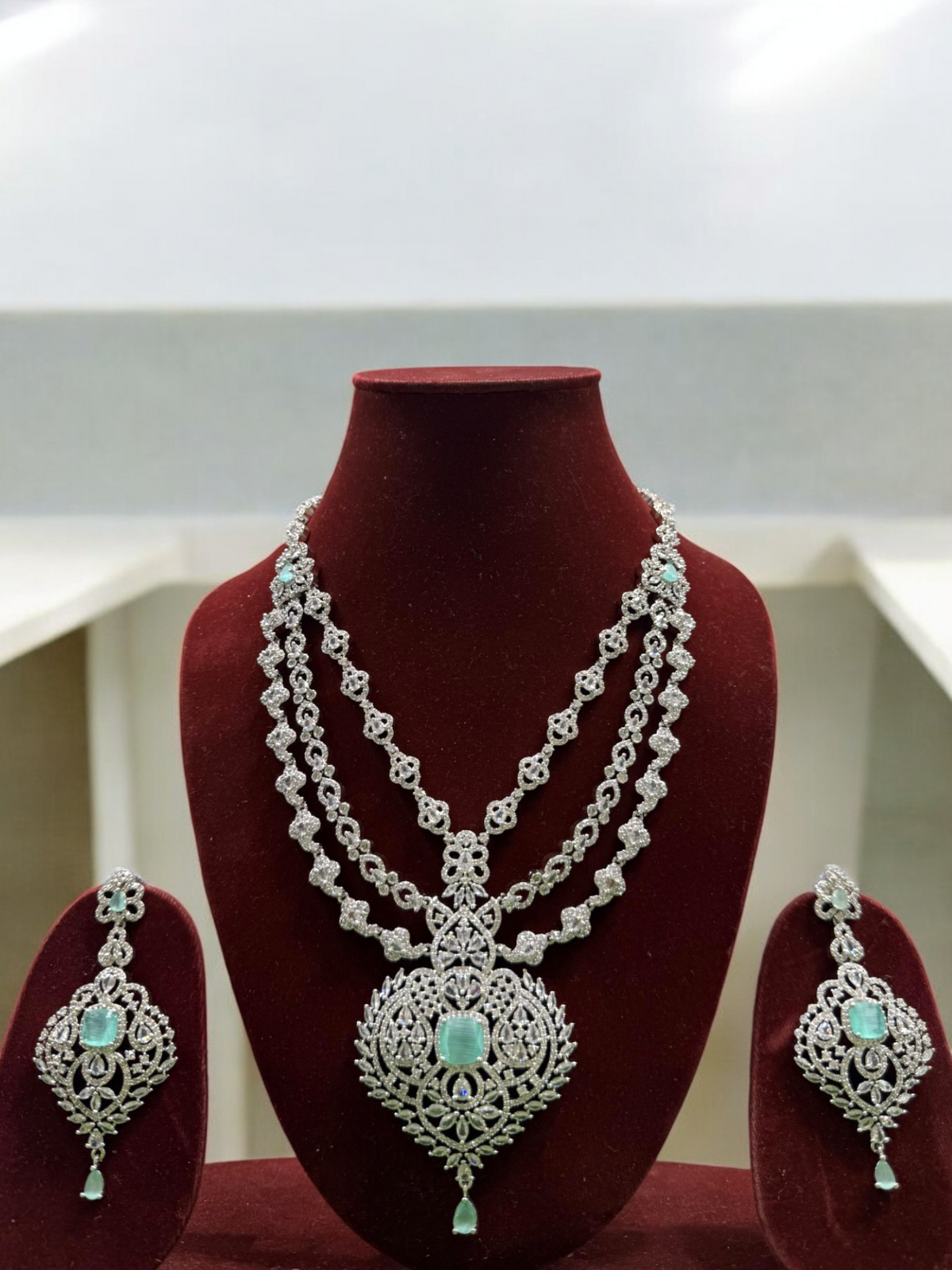 Three Layered Indian Sparkling AD Necklace Earring Set, CZ Layer Necklace Set, Multi Layer AD Jaipuri Necklace Jewelry Set, CZ Layer Jewelry Set