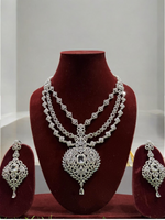 Three Layered Indian Sparkling AD Necklace Earring Set, CZ Layer Necklace Set, Multi Layer AD Jaipuri Necklace Jewelry Set, CZ Layer Jewelry Set