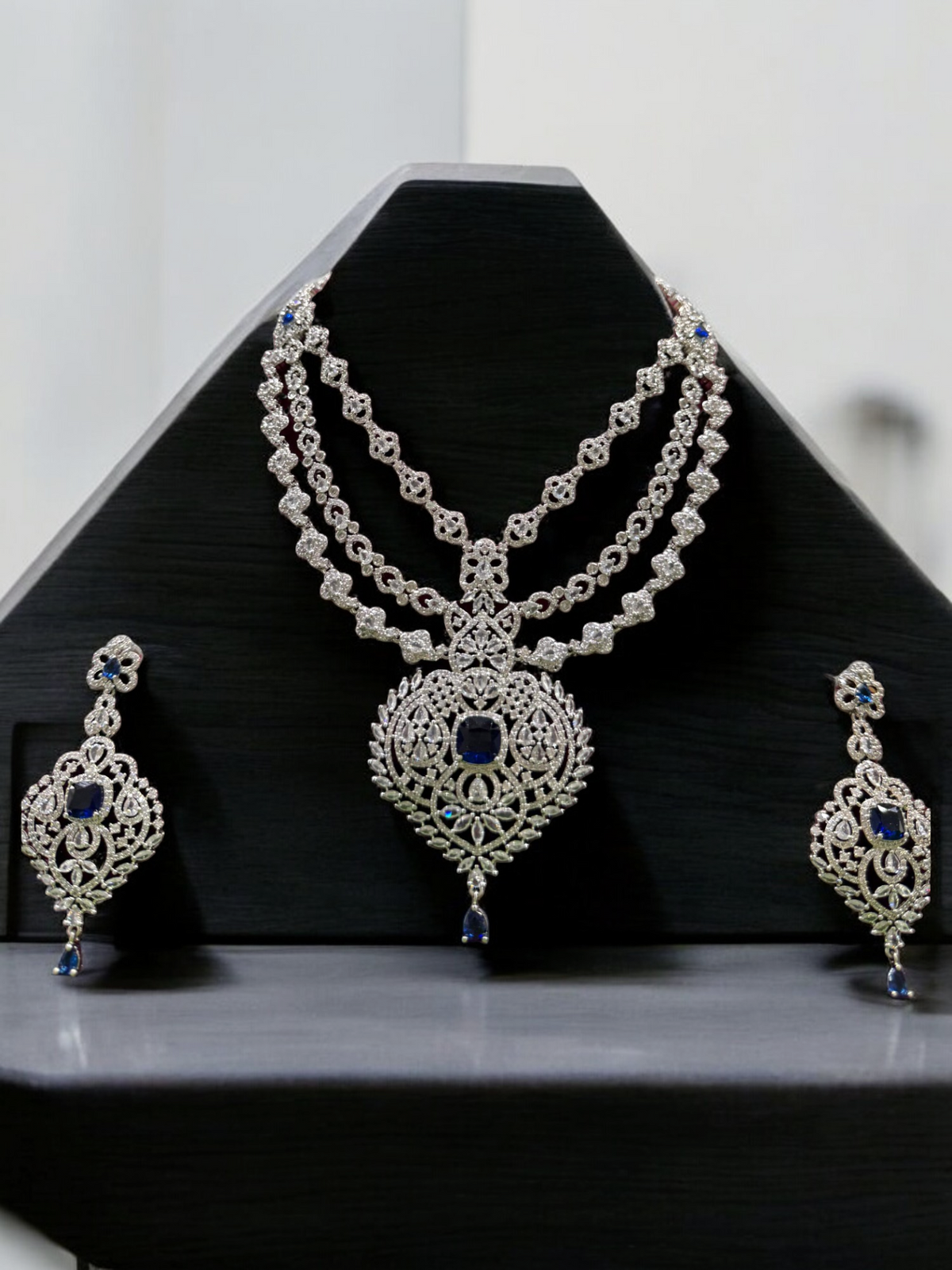Three Layered Indian Sparkling AD Necklace Earring Set, CZ Layer Necklace Set, Multi Layer AD Jaipuri Necklace Jewelry Set, CZ Layer Jewelry Set