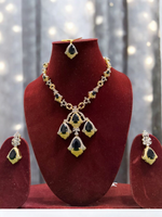 Bollywood Gold Plated AD Necklace Earrings Maangtika Set, Indian Gold Plated AD Necklace Set, Indian AD Jewelry Set, Bridal CZ Necklace Set