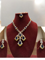 Bollywood Gold Plated AD Necklace Earrings Maangtika Set, Indian Gold Plated AD Necklace Set, Indian AD Jewelry Set, Bridal CZ Necklace Set