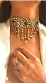 Rajsthani Ethic Polki Choker Earrings Indian Jewelry Set, Indian Polki Choker Set, Bollywood Polki Jewelry Set, Punjabi Polki Choker Set