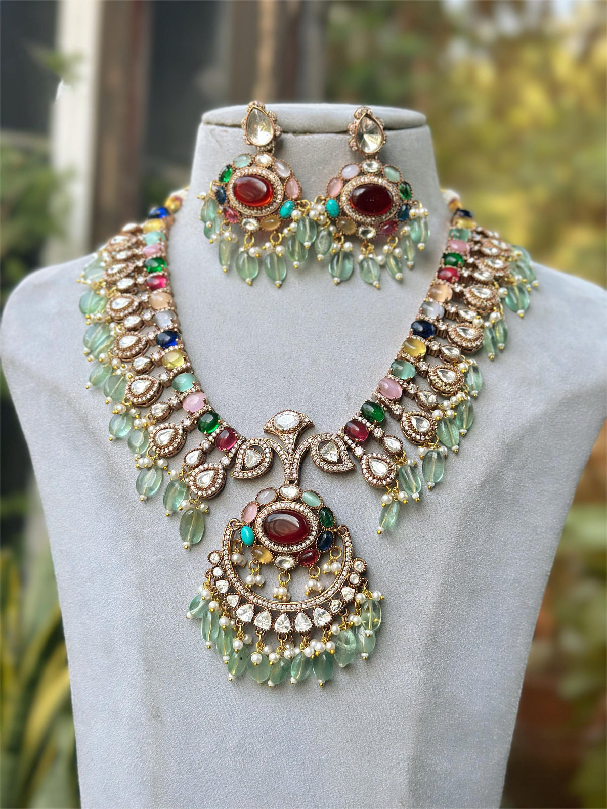 Indian Meenakari Designed Polki Necklace Earrings Set, Pakistani Traditional Polki Necklace Set, JaipuriMeenakari Jewelry Set