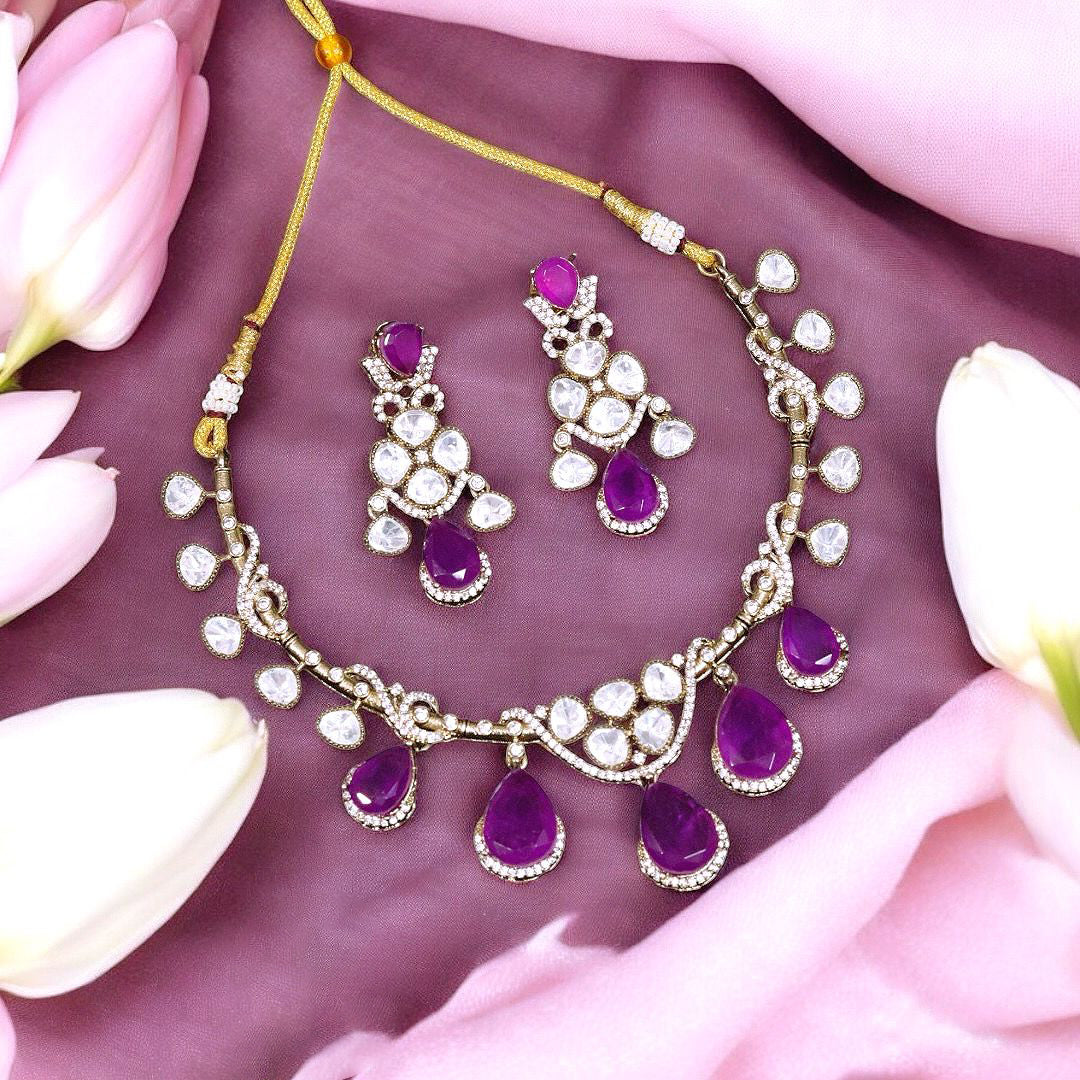 Celebrities Inspired American Diamond Bridal Necklace Earrings Set