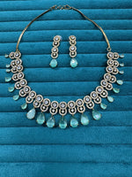 Bollywood Inspired AD Teardrop Silver Plated Necklace Set
