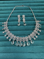 Bollywood Inspired AD Teardrop Silver Plated Necklace Set