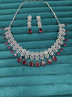 Bollywood Inspired AD Teardrop Silver Plated Necklace Set