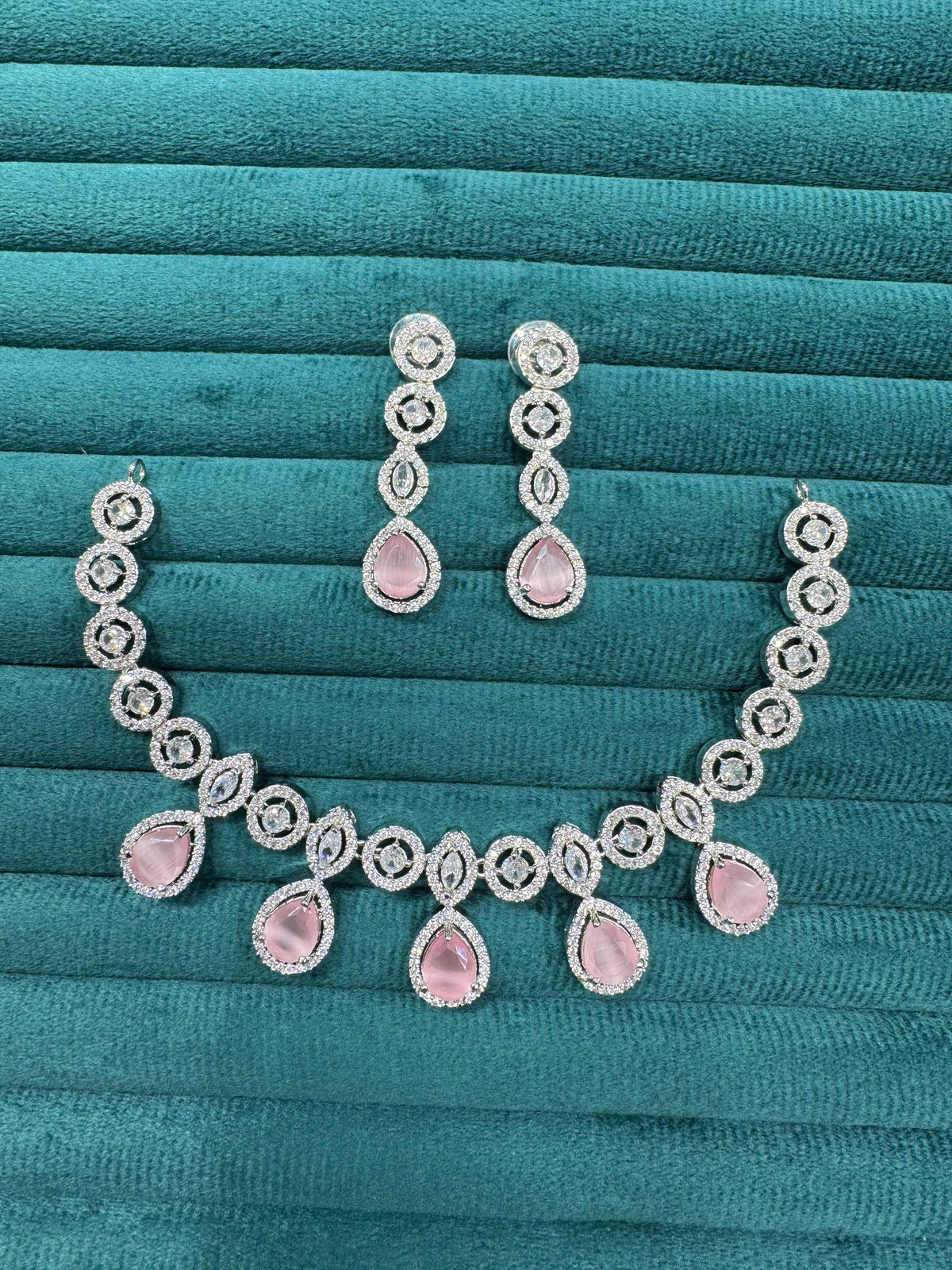 Pakistani CZ Silver Plated Wedding Necklace Earrings Set