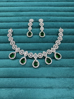 Pakistani CZ Silver Plated Wedding Necklace Earrings Set