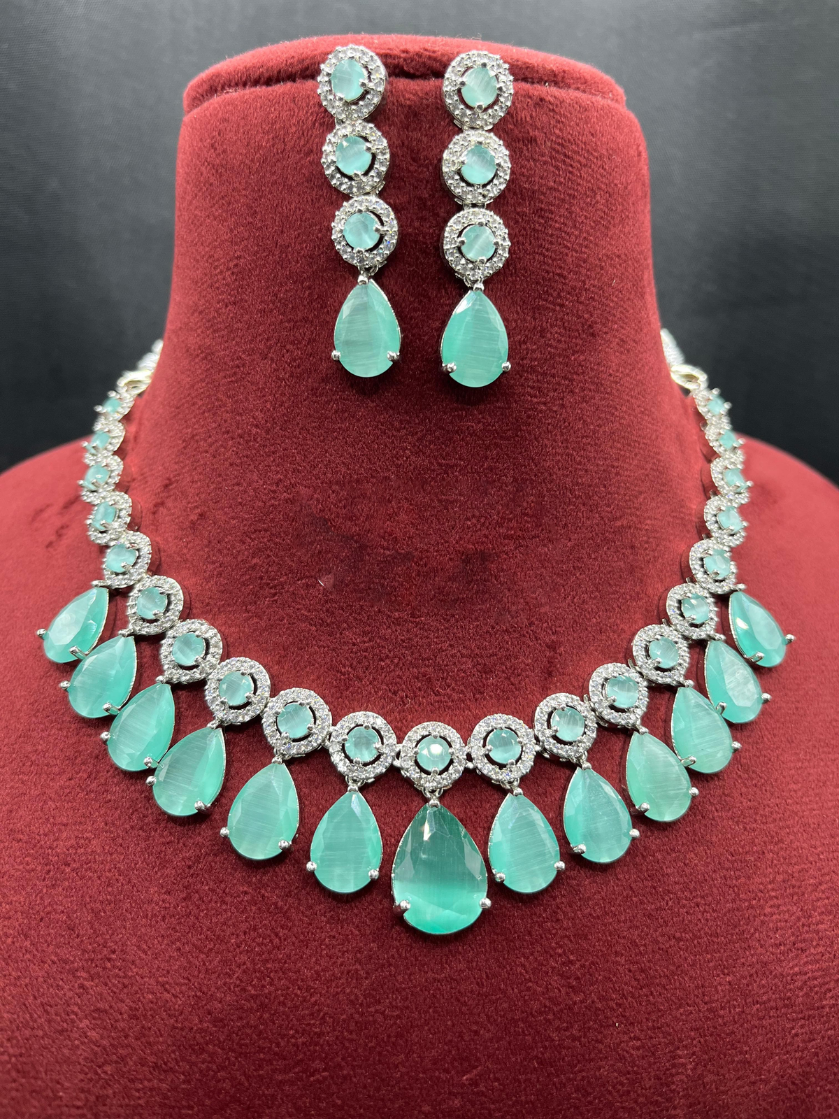 Indian Stylish AD Necklace Earrings Jewelry Set For Women