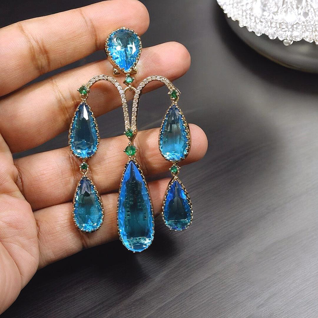 Bollywood Inspired Teardrop CZ Earrings Jewelry Set For Wedding