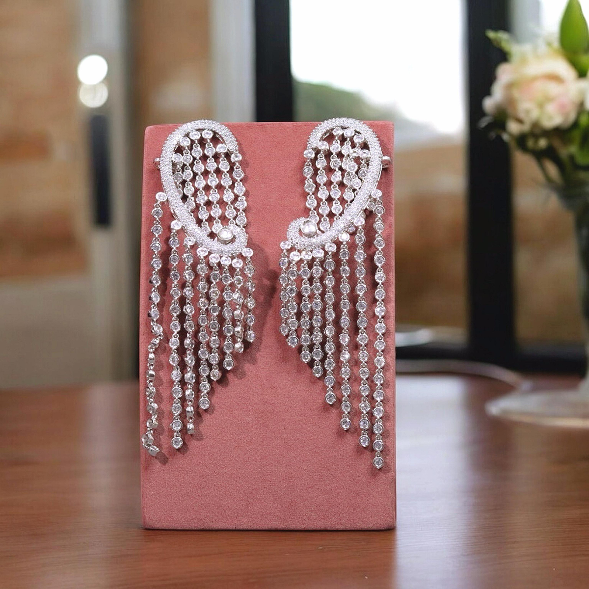 Tamanna Bhatia Inspired Silver Wedding Earrings Set For Women