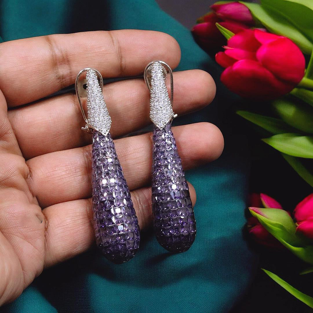 Bridal Indian Costume Cubic Zirconia Hoop Earrings | Crystal Dangler Jewellery | Indian Jewellery Earring Set