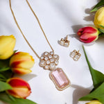 Chorus Shaped Gold Plated CZ Necklace Earrings Pakistani Jewelry Set