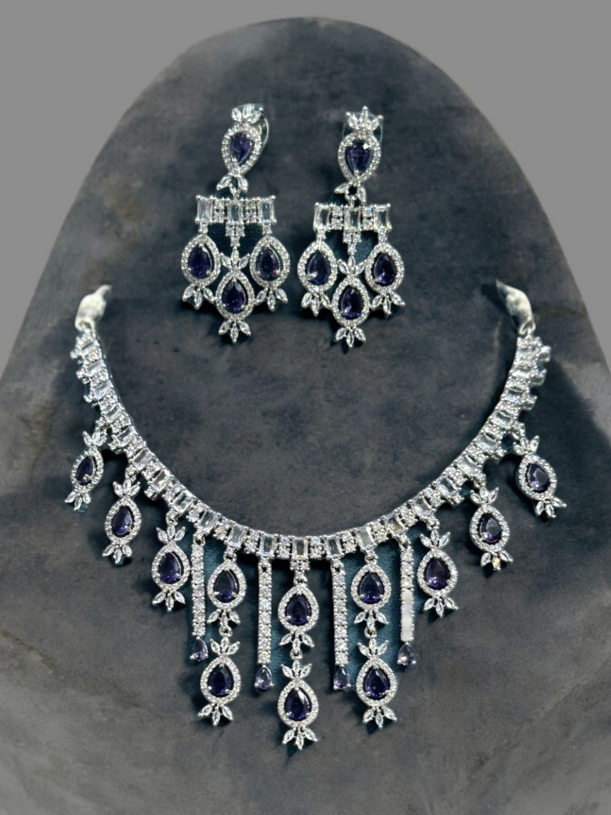 Pakistani Silver Plated Cubic zirconia Necklace Earrings Set For Women