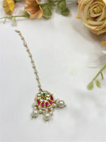 Traditional Kundan Maang Tikka with Pearls & Pink Stone Bridal Jewelry