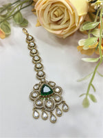 Royal Green Stone Kundan Maang Tikka | Indian Bridal & Festive Jewelry