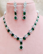 Bollywood Inspired AD Necklace Set with Silver Finish for Wedding and Engagement Jewelry