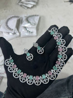 Crafted Bridal AD Necklace Earrings with American Diamond CZ for Elegant Wedding Glamour And Perfection