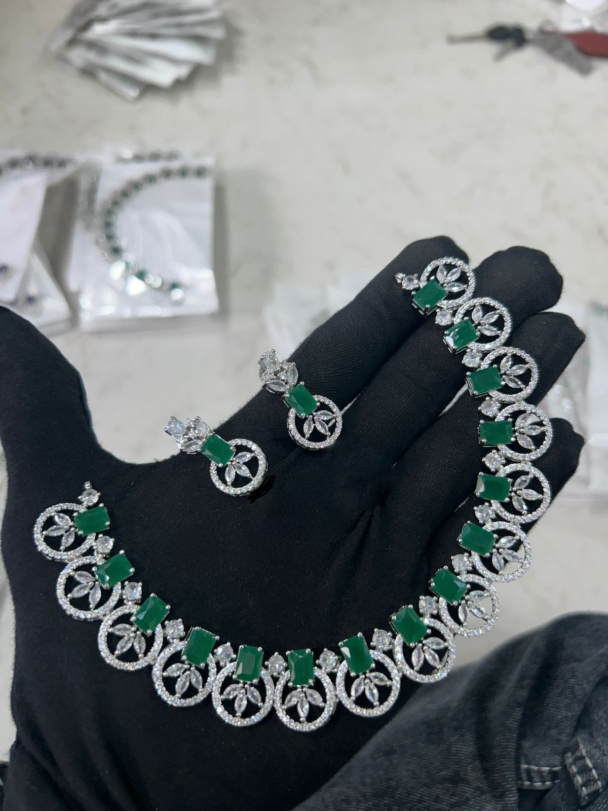 Crafted Bridal AD Necklace Earrings with American Diamond CZ for Elegant Wedding Glamour And Perfection