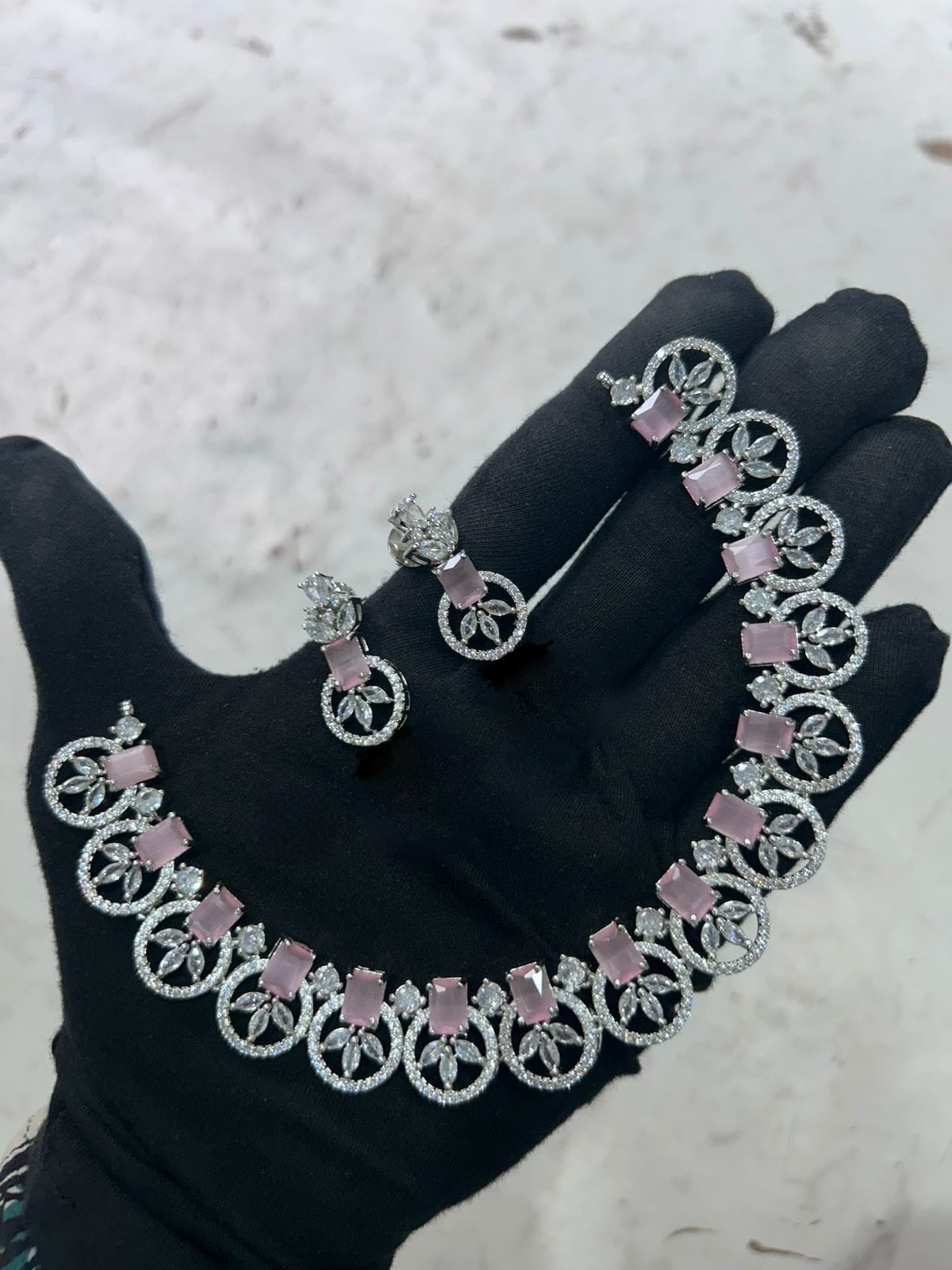 Crafted Bridal AD Necklace Earrings with American Diamond CZ for Elegant Wedding Glamour And Perfection