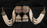Gold Jhumka Ethnic Earrings with Pearl Beads Square Stones Layered Design Indian Traditional For Bridal Engagement