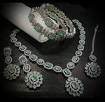 Geometric Rectangular Pattern Necklace Set With Bangles Earrings And Maang Tikka Floral, Rounded shape Gives Elegant Timeless Appeal