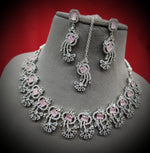 Indian Pastel Necklace Earrings Maang Tikka Set Bridal Jewelry Floral Ethnic Wedding Traditional Chic Fashion Elements. 
