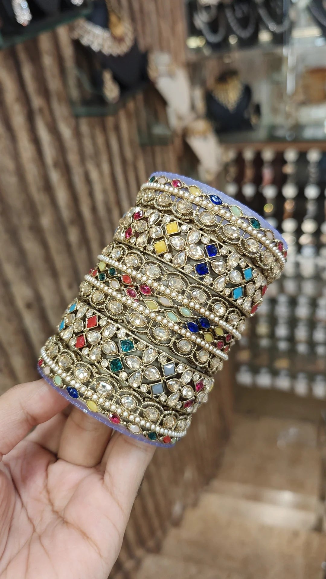 Indian Bridal Bangles Multicolor Stones Intricate Beading Crystal Works