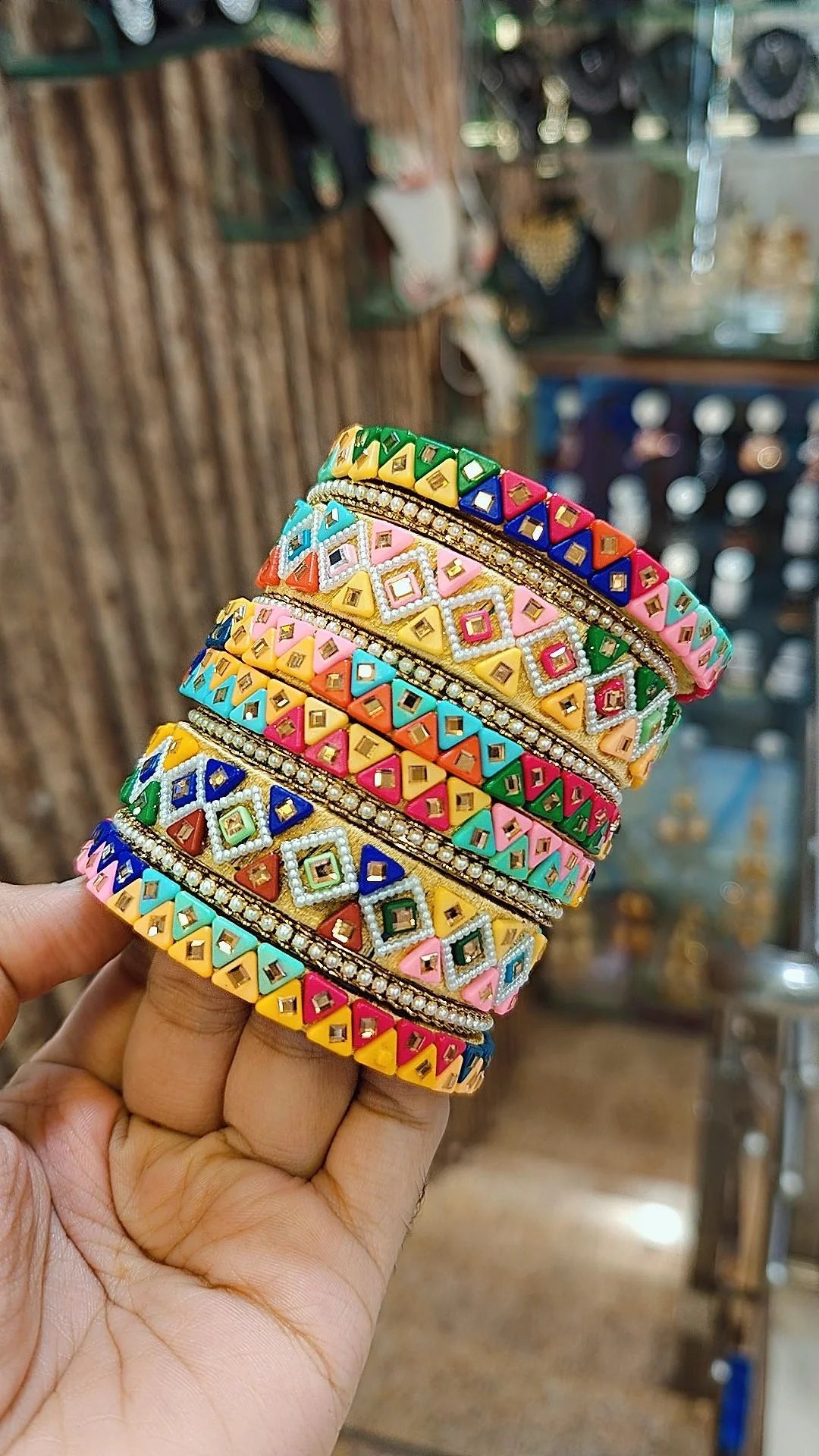 Colorful Handmade Bangles Set Stack Indian Sparkling Stones